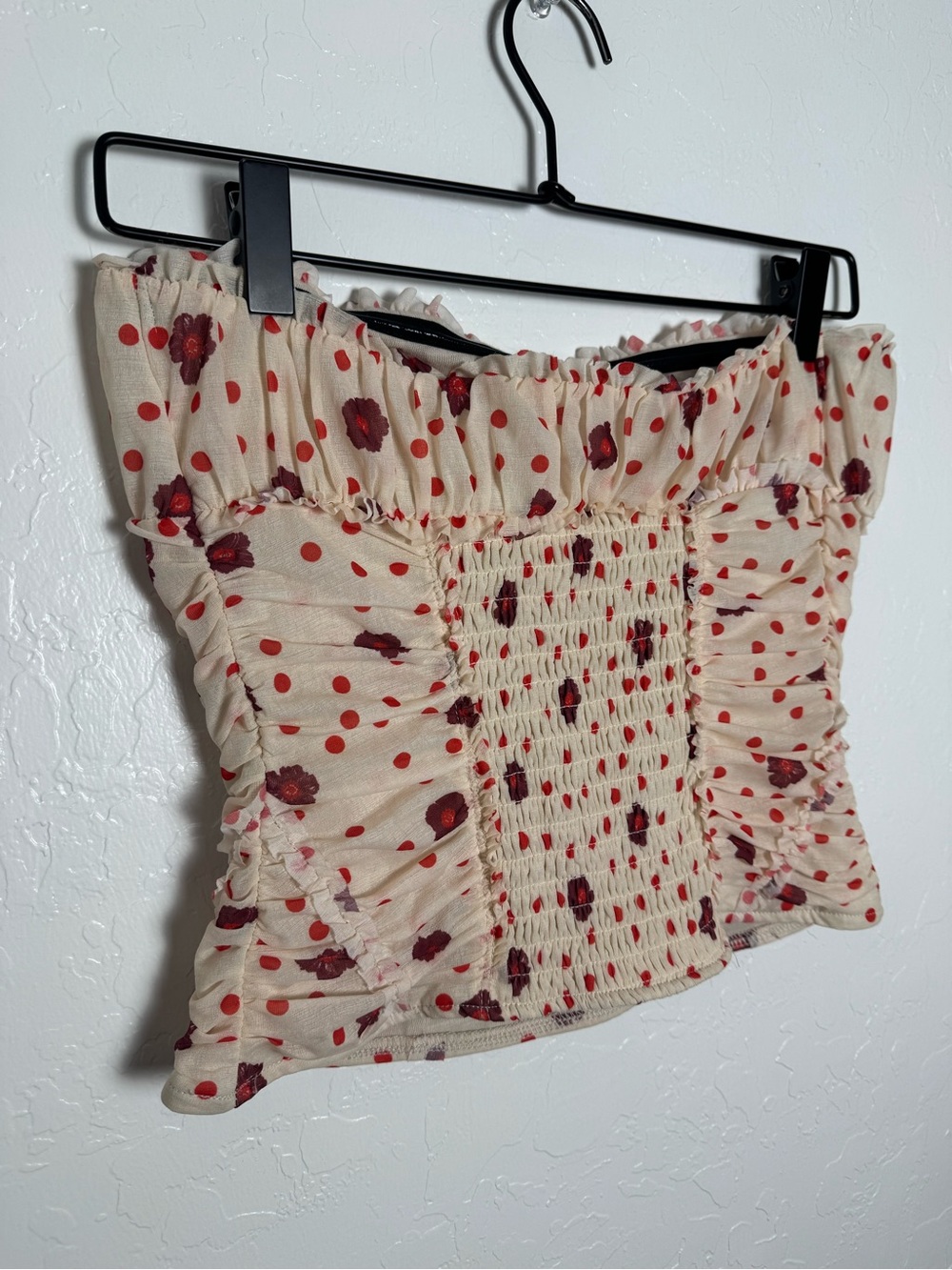 Free People Cream Ivory Polka Dot Flower Scottie Printed Tube Top - Picture 7 of 9